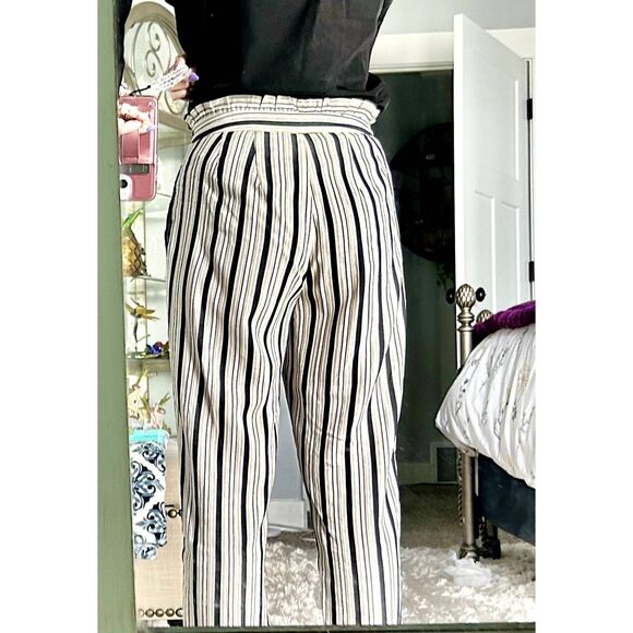Express Ankle High Rise Beige Striped Classic Paperbag Trousers Womens Size 2 - Picture 4 of 7
